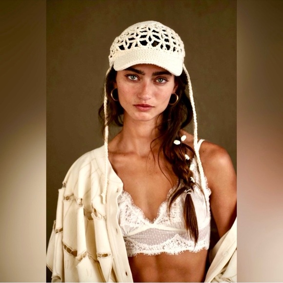 Free People Cream Silvie Crochet Hat